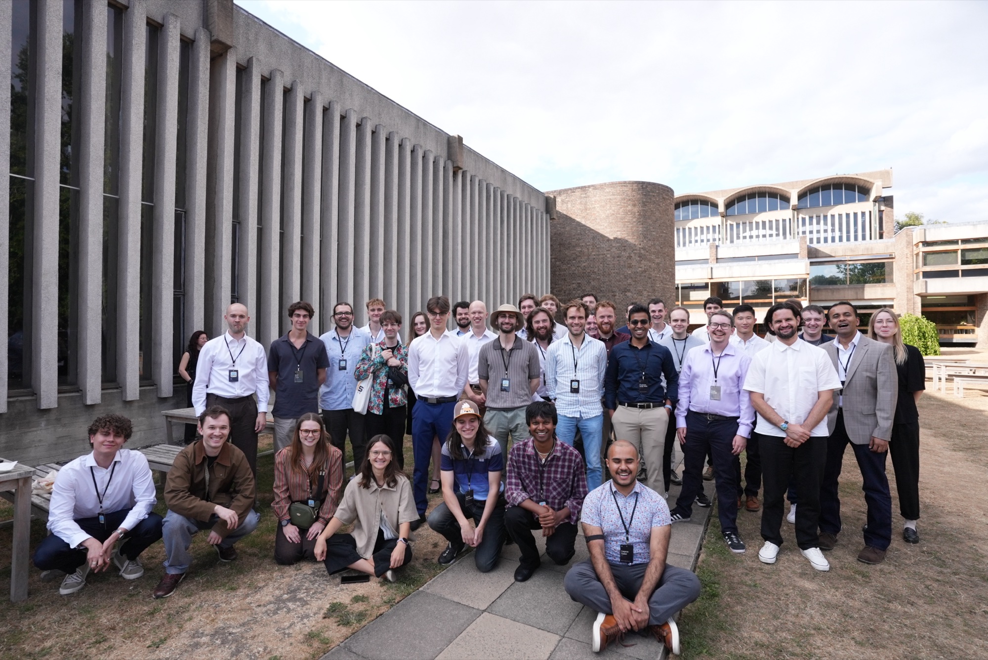 Participants and residents outside Churchill College after the final presentations