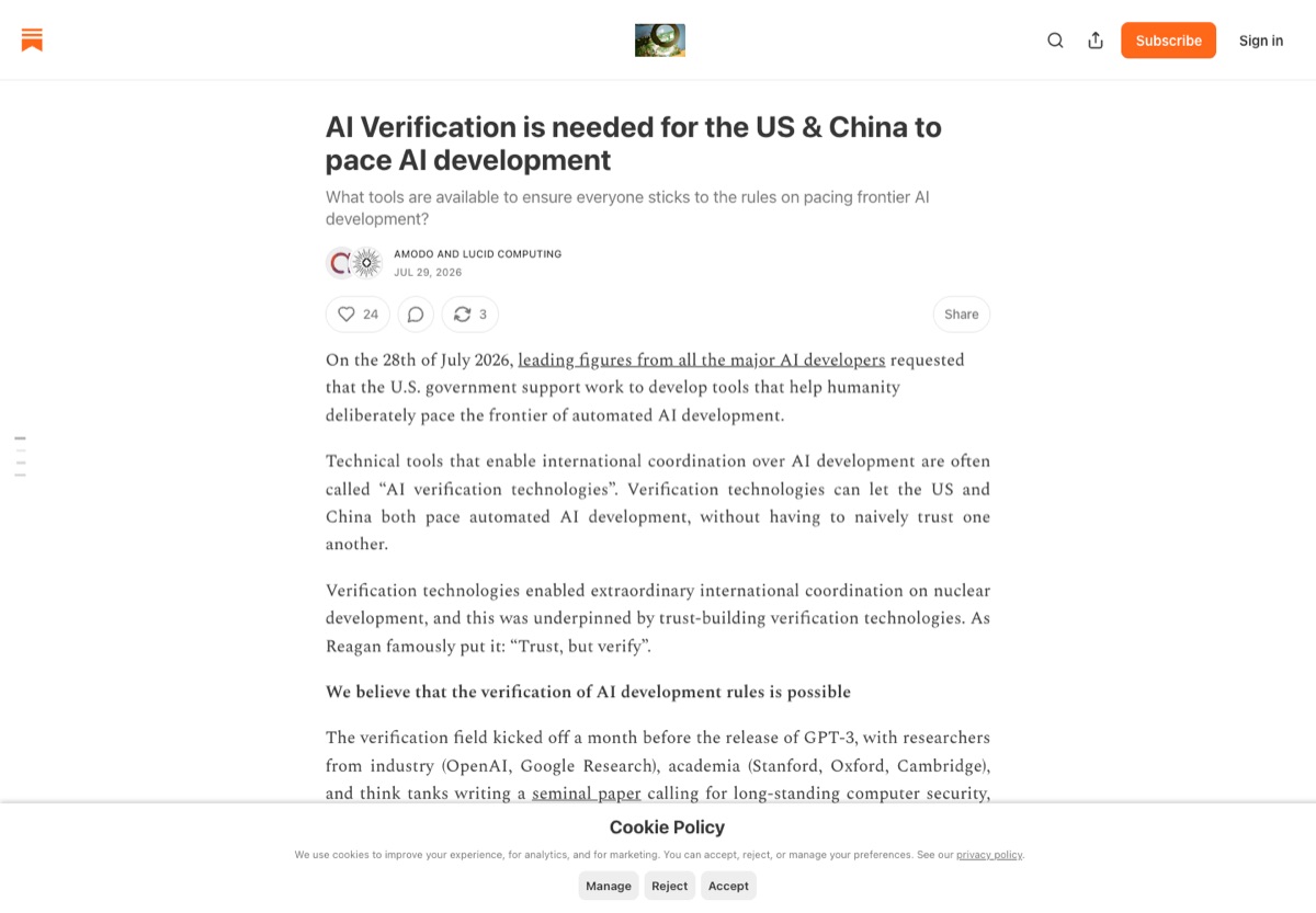 Amodo article on verification for US-China AI agreements